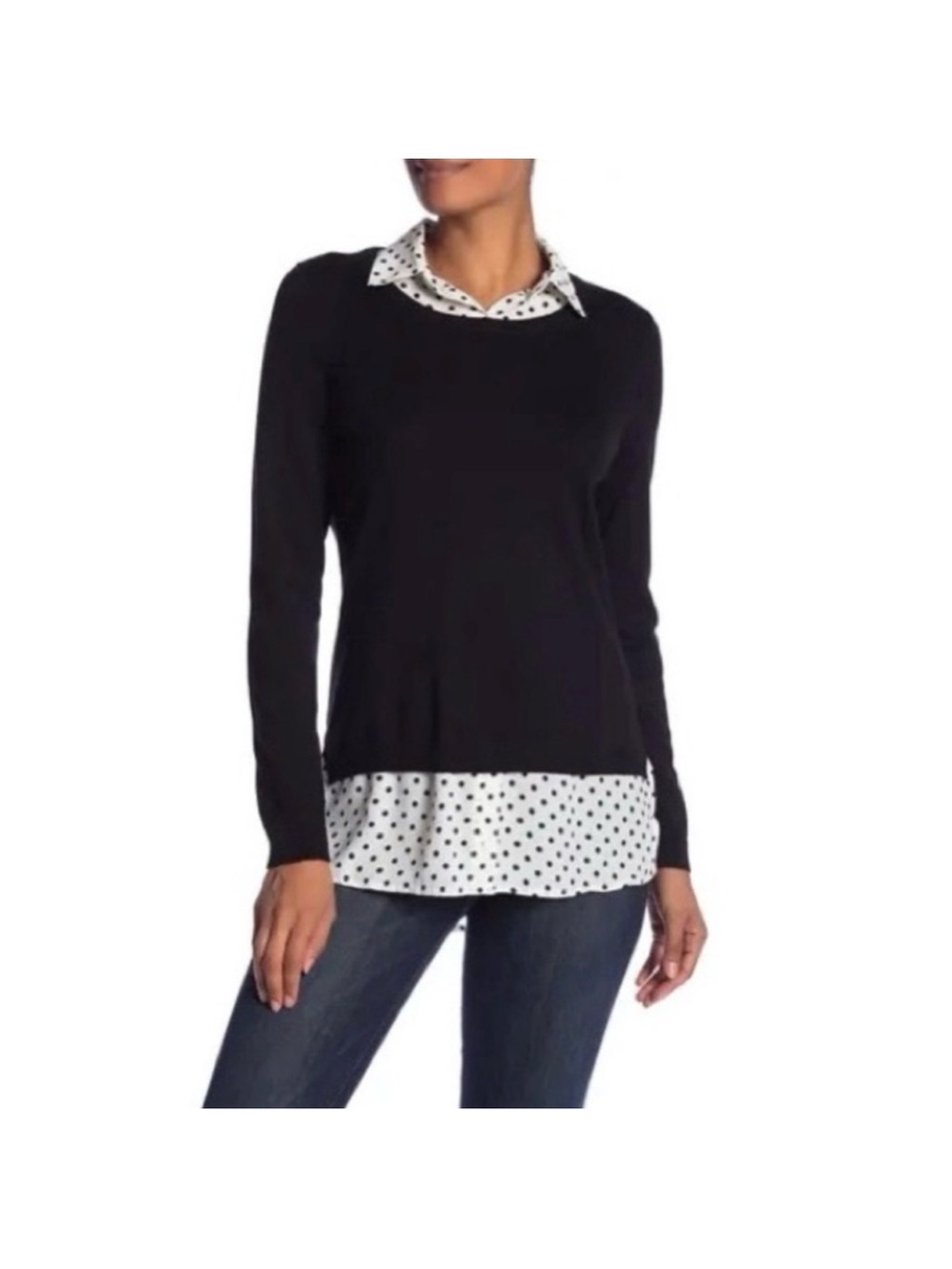 Adrianna Papell shirttail twofer sweater polka dot nwt Size M